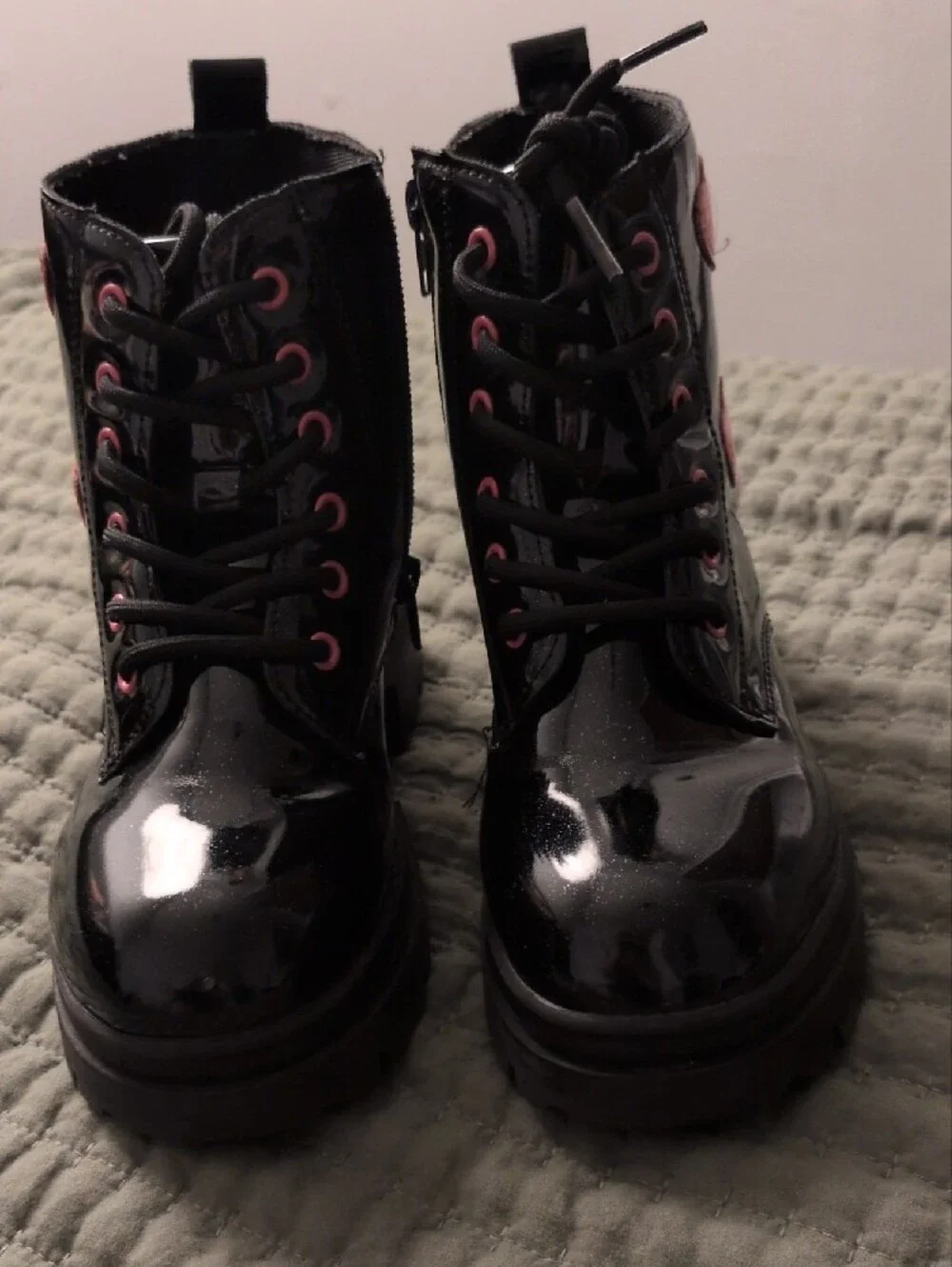 Girls Black Patent Lace-Up Boots Size 1 - Brand:StarStarmerx